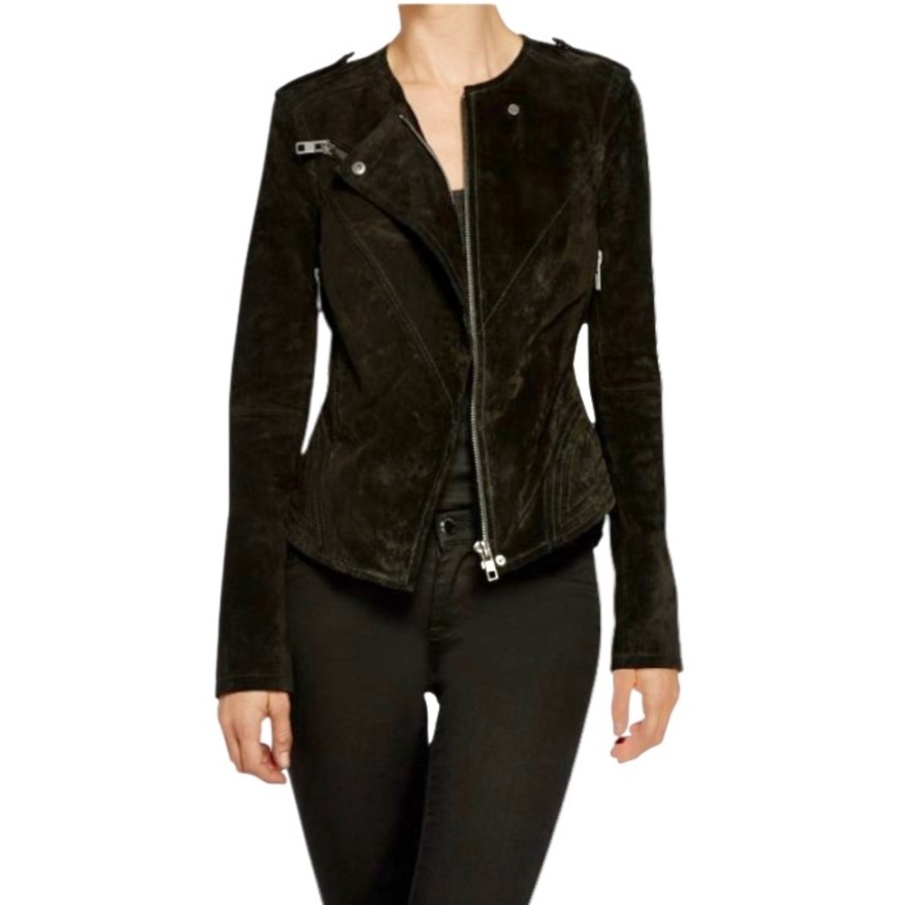 Blank NYC Black 100% Genuine Suede Leather Moto Bikercore Assymetrical Jacket XS